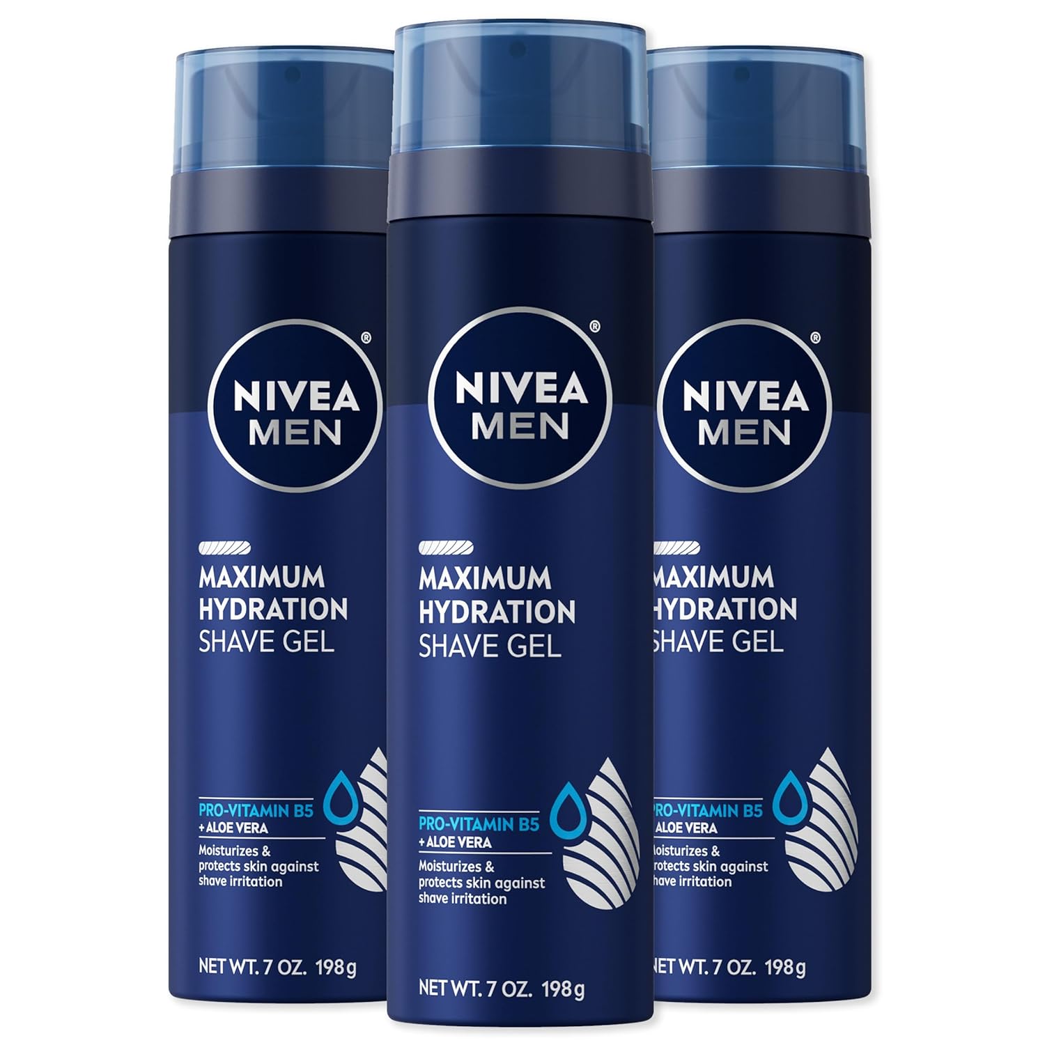 NIVEA MEN Maximum Hydration Shave Gel with Aloe Vera and Provitamin B5, 3 Pack of 7 Oz Cans