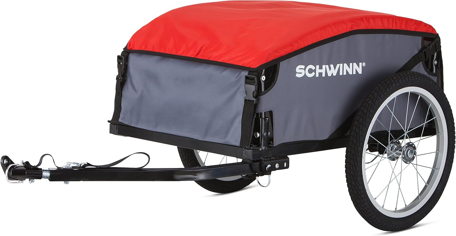 Schwinn Daytripper and Porter Cargo Bike Trailer, 100 lbs. Max Weight Capacity, Collapsible Frame, Tow Behind Rear Trailer, Air-Filled Tires, Not for Kids or Animals, Bicycle Accessories