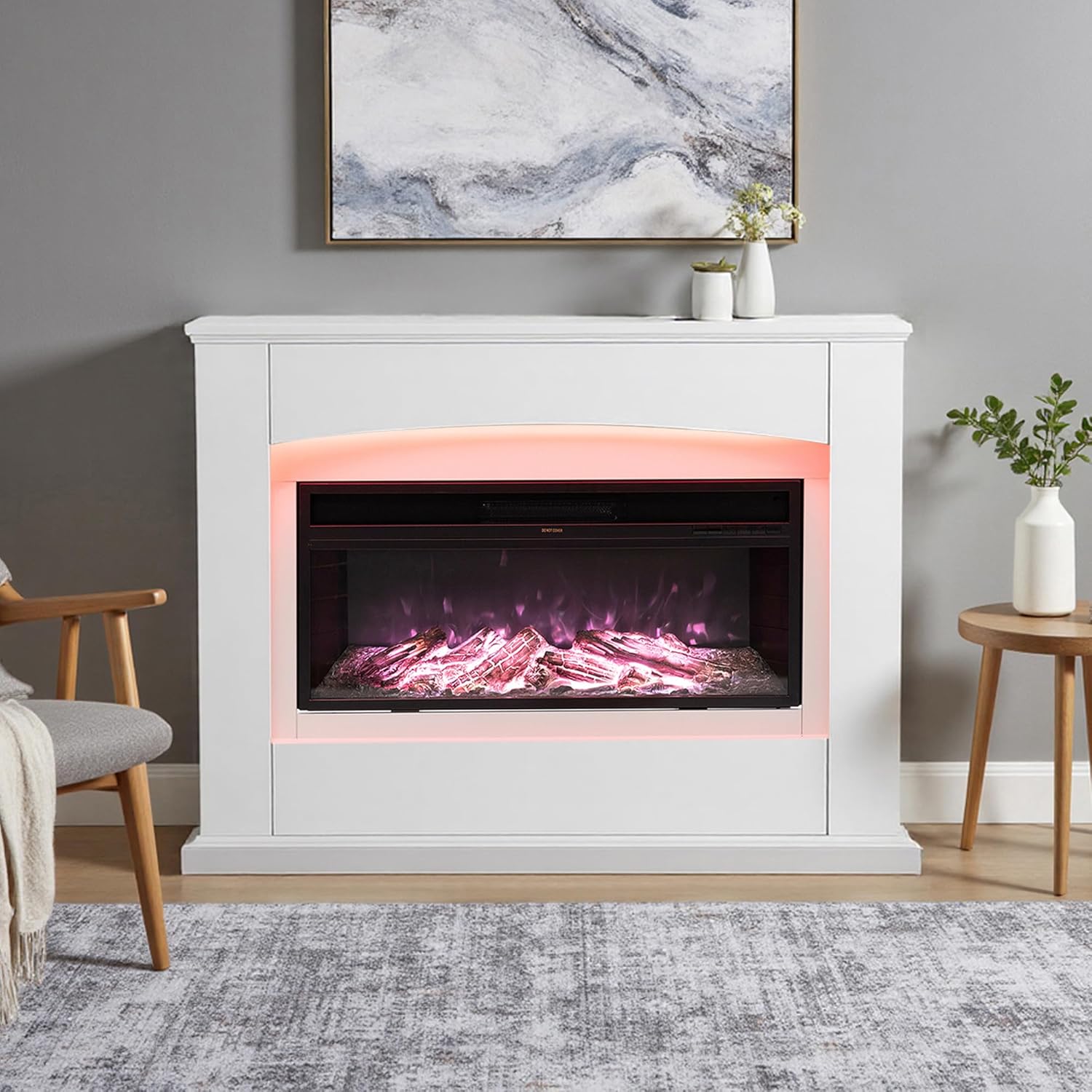 INMOZATA Electric Fireplace, 50inch Electric Fire and Surround, with 12 Colors Realistic Flame Effect and 7 Colors LED Moon Light, White Electric Fire Suite Heater with Remote Control