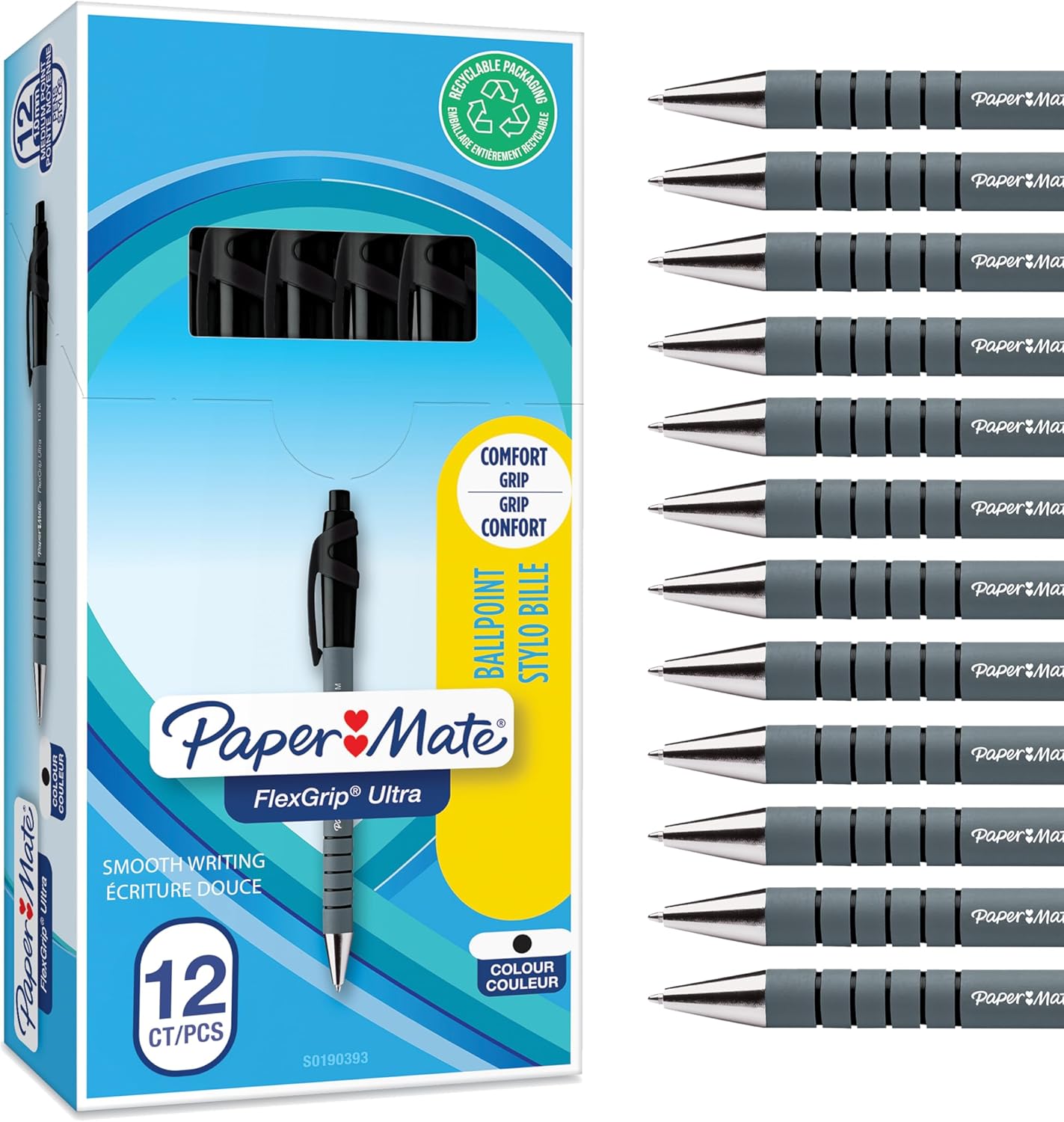 Paper Mate Flexgrip Ultra Retractable Ballpoint Pens | Medium Point (1.0mm) | Handwriting Pens & Stationery Supplies | Black Pen Set | 12 Count