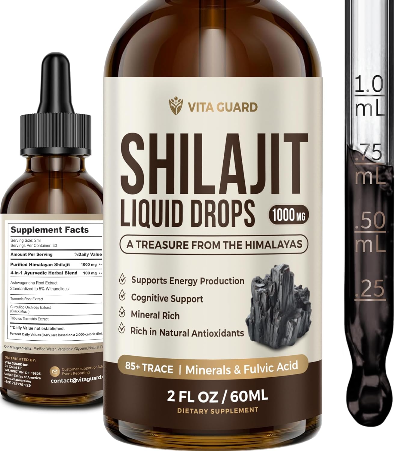 Himalayan Shilajit Liquid Drops – 1000mg Energy & Immunity Support with 85+ Trace Minerals & Fulvic Acid – Strength, Vitality Supplement for Men & Women – 30-Day Supply