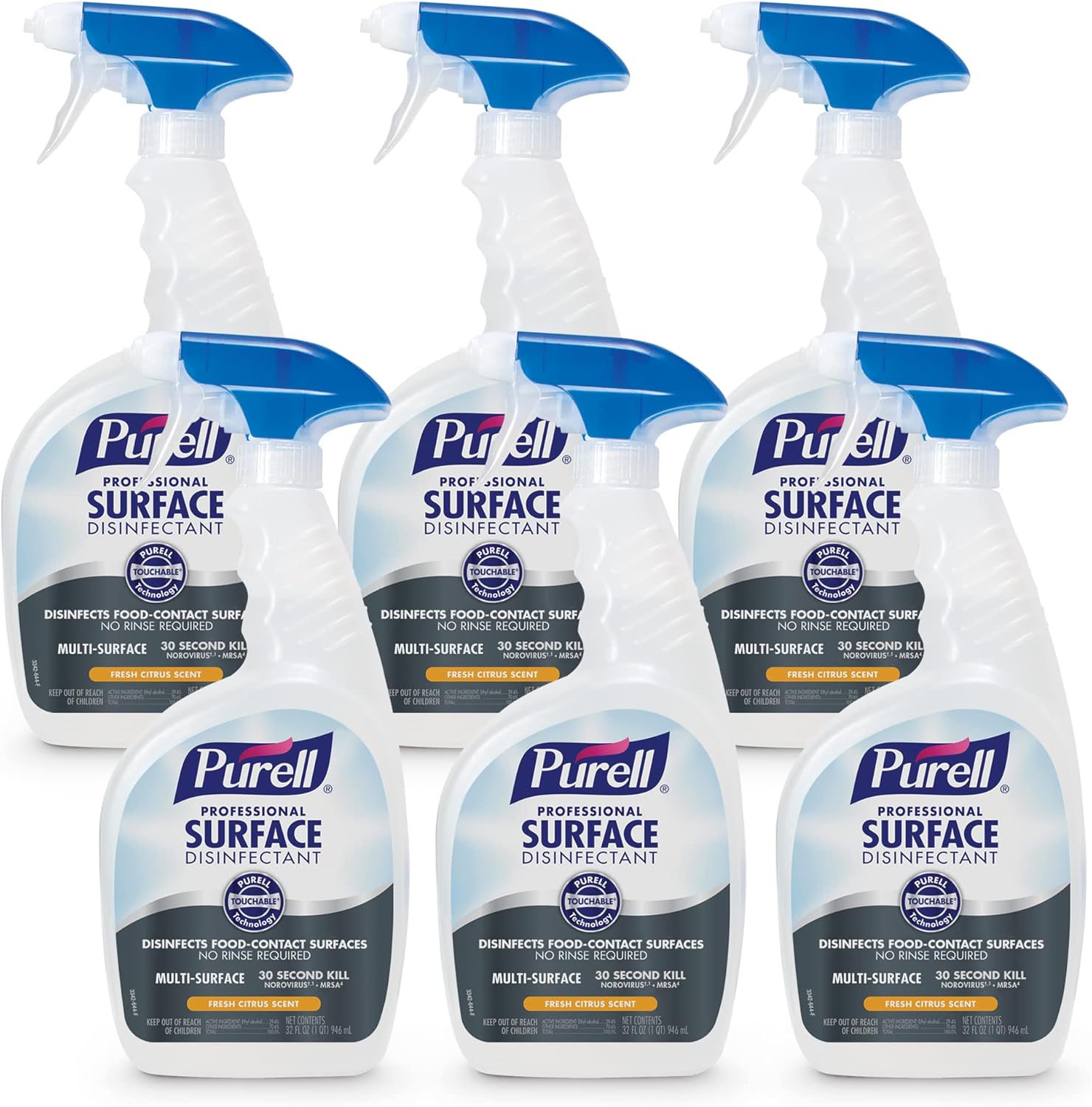 PURELL Professional Surface Disinfectant Spray, Citrus Scent, 32 fl oz Capped Bottle with Spray Trigger in Pack (Pack of 6) - 3342-06