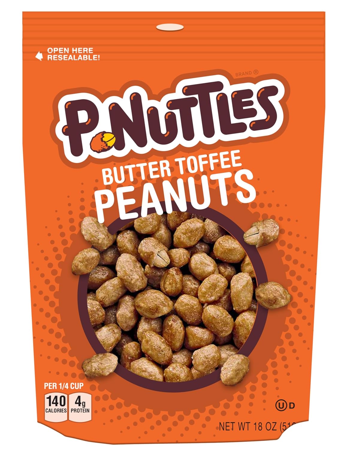 P-Nuttles Butter Toffee Covered Peanuts, Sweet Salty Snack, Toffee Peanuts, Toffee Nuts, Made in the USA, Kosher, Peanuts Sweet, Party Snack, Nuts Gift, Sweet Snack (18 Ounce Resealable Bag)
