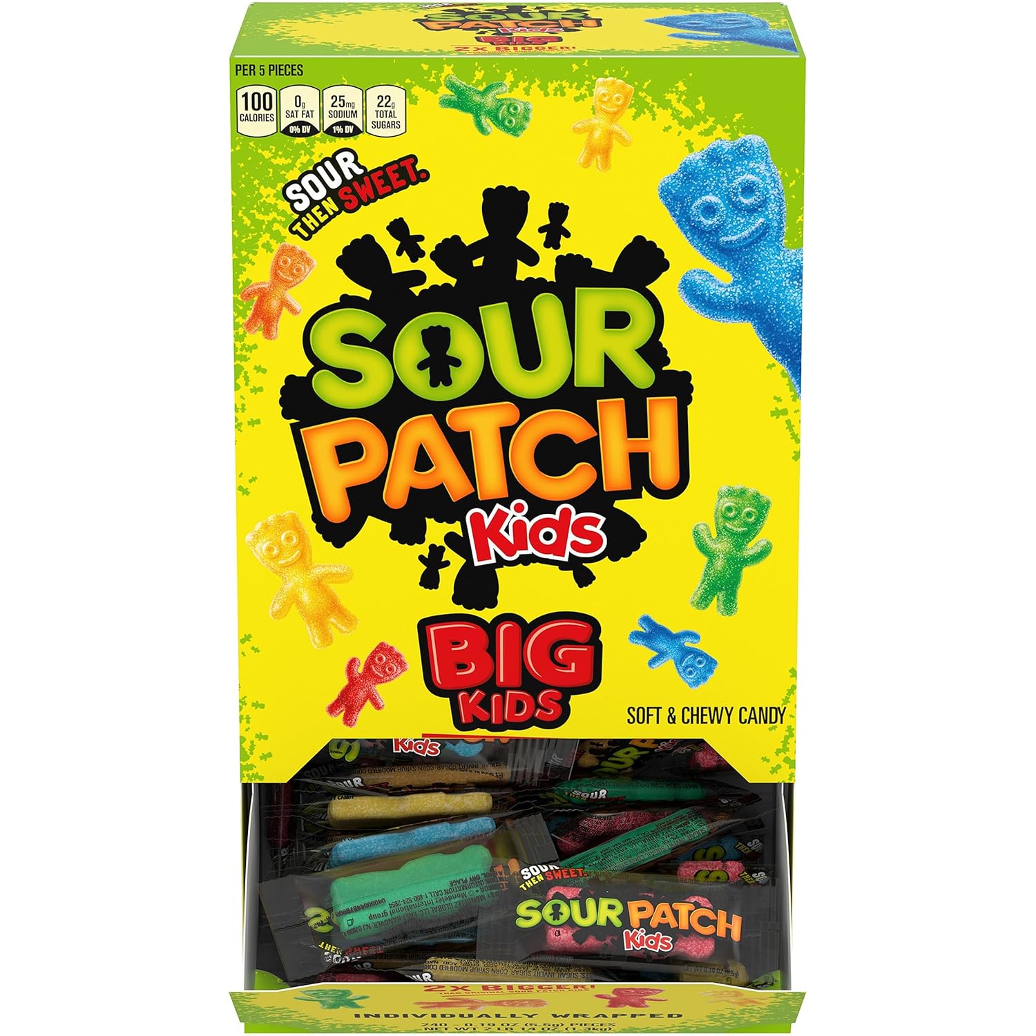 SOUR PATCH KIDS Big Individually Wrapped Soft & Chewy Candy, Bulk Candy, 240 Count Box