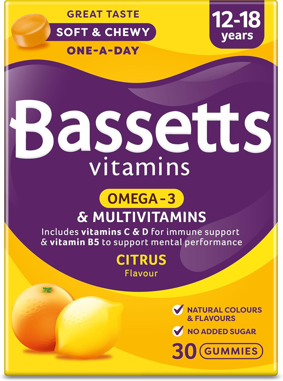 Bassetts Vitamins 12-18 Years Omega-3 Citrus Flavour Multivitamins 30 Gummies