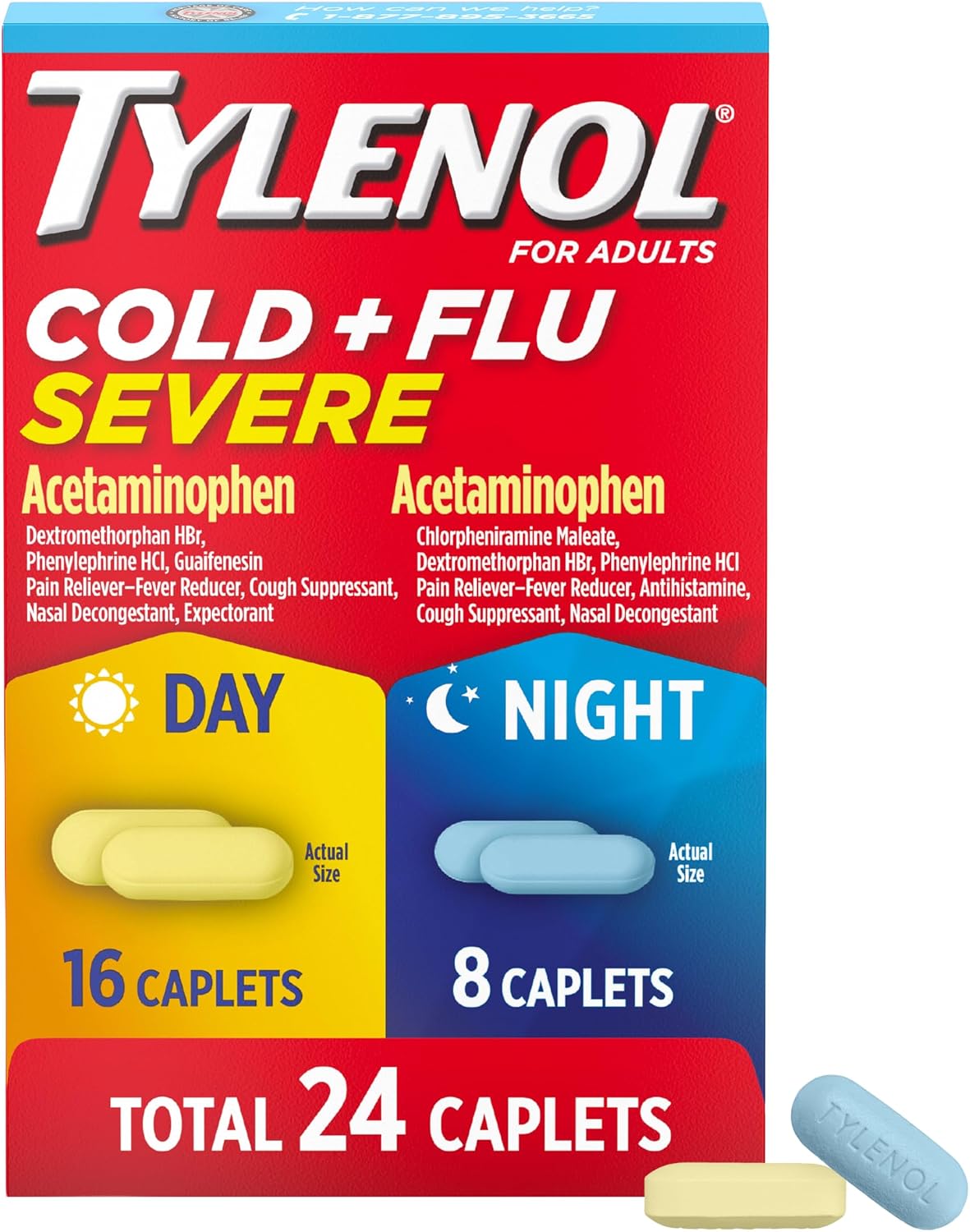 Tylenol Cold + Flu Severe Day & Night Caplets, Combo Pack, 24 Ct