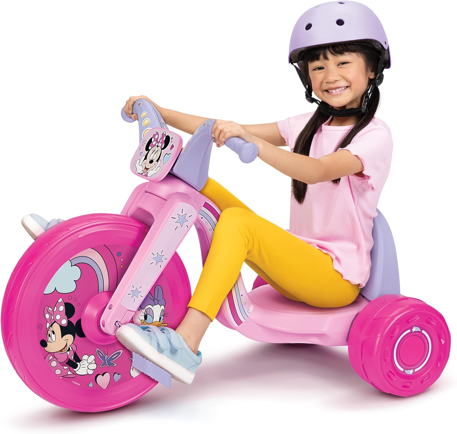 Minnie Mouse Ride-On 15" Fly Wheels Cruiser Tricycle Bike, Trike Has Built-in Light on Both Sides of Big Wheel, Ages 3-7, for Kids 41”-44” Tall - 70 lbs. Weight Limit15 Fly Wheel Ride On