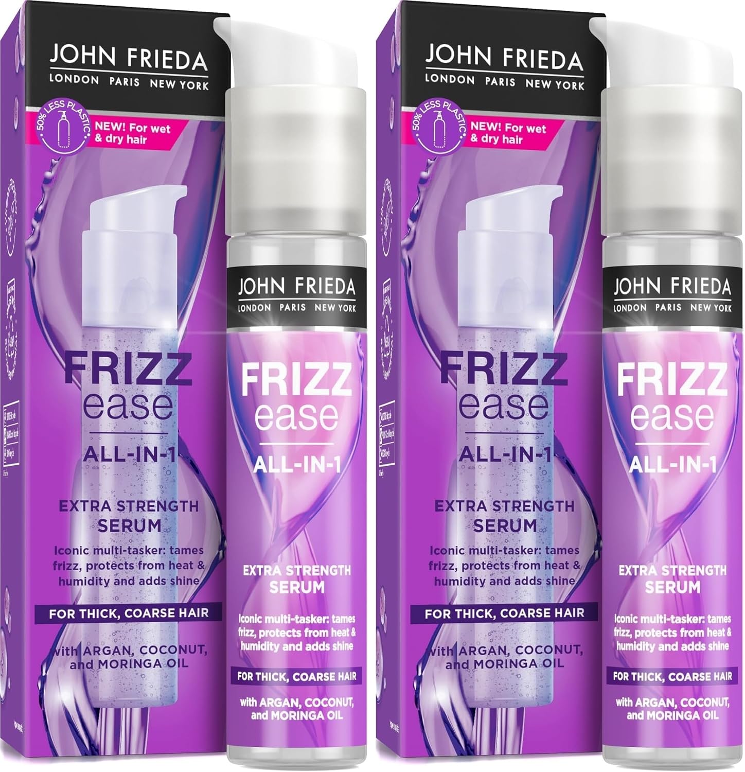 John Frieda Frizz Ease All-in-1 Extra Strength Serum 50ml for Thick Coarse Hair (Pack of 2)