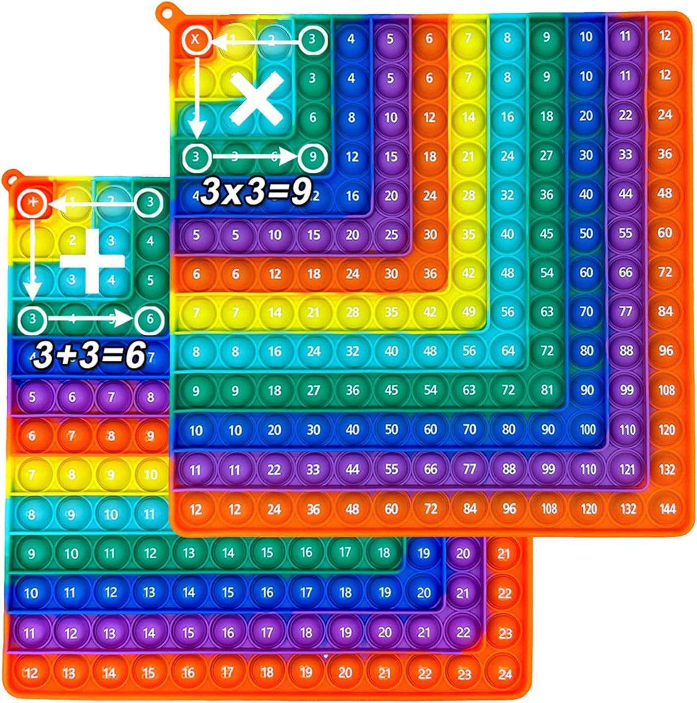 Times Tables & Addition Pop It Maths Toy - Double-Sided 12x12 Multiplication and 1-24 Addition Fidget Board, Educational Popper Game for Kids Learning Math Facts​