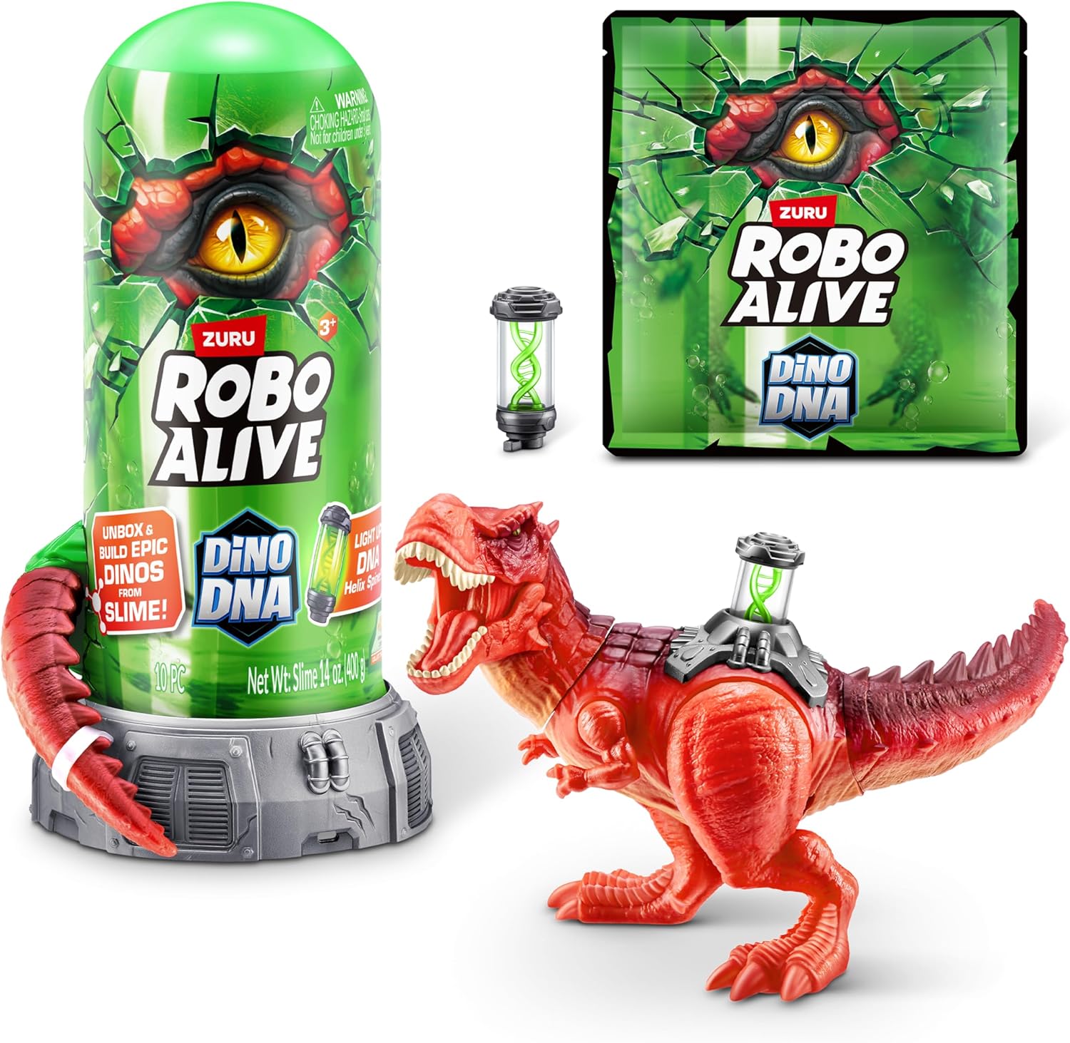 Robo Alive Dino DNA (T-Rex) by ZURU, Light up Dinosaur Toy, Surprise Unboxing