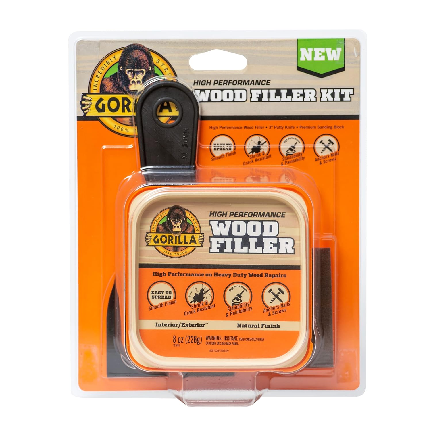 Gorilla All Purpose Wood Filler Wood Repair Kit with Putty Knife and Sanding Block