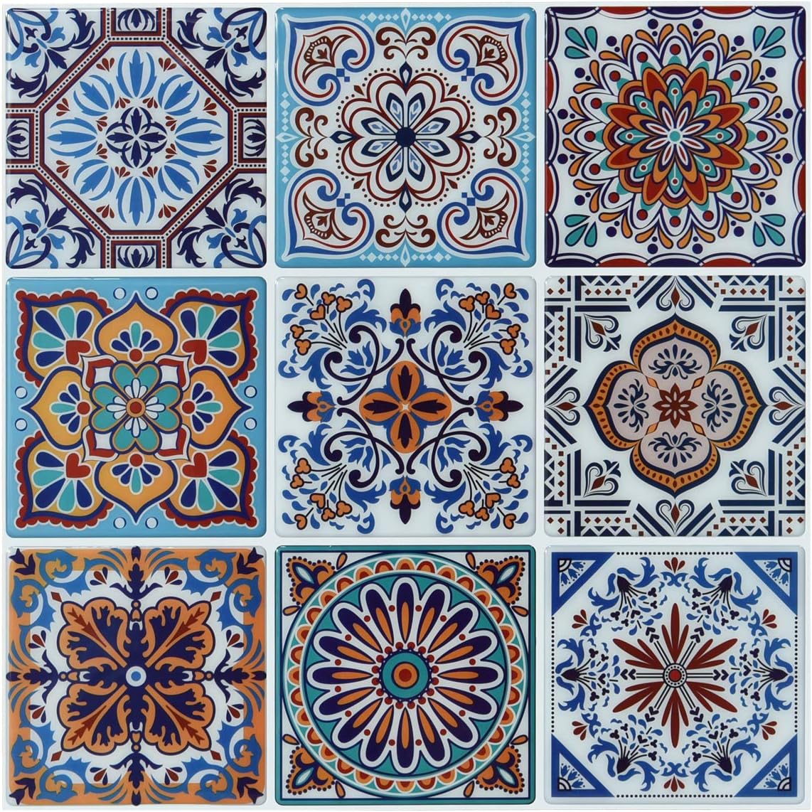 LONGKING Peel and Stick Backsplash Tile Stickers, Colorful Talavera Mexican Tile, Stick on Wall Tiles (10 Sheets)