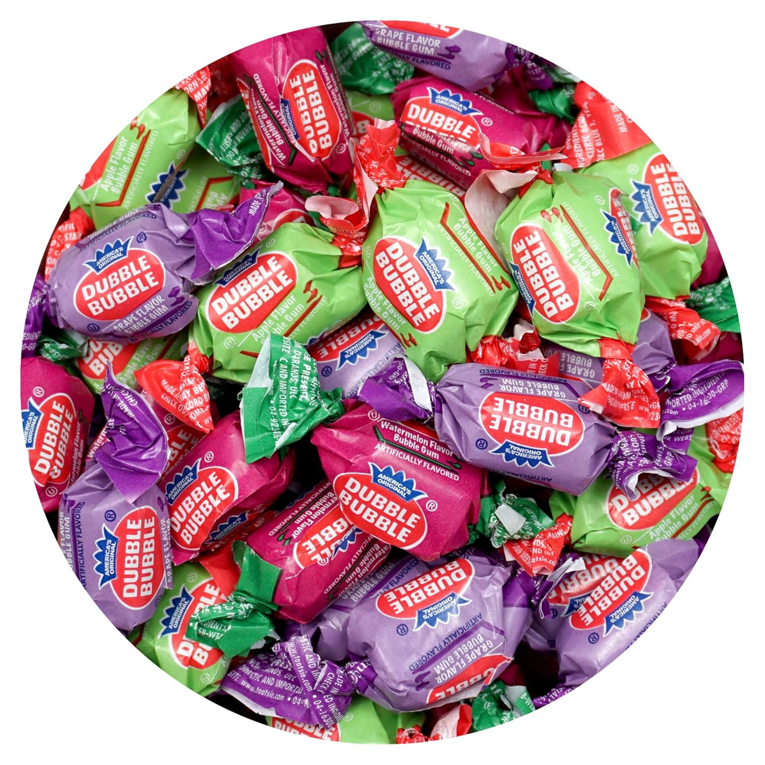 Double Assorted Fruit Flavored Bubble Gum - 5 Pound Bulk Bag (Approx. 350 Pieces) - Individually Wrapped Gum - The Hampton Popcorn & Candy Company (Assorted Fruit Flavored - Multi Colored)