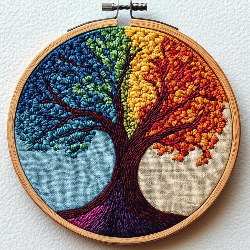 Punch Needle Kits Abstract Colorful Tree Easy for Beginners DIY Punch Needle Yarn Starter Embroidery Set for Craft Lovers with Printed Pattern and Hoop for Home Decor 20x20cm(3)