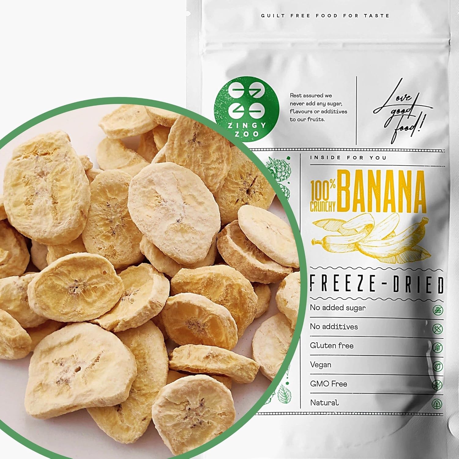 Freeze Dried Banana Chips No Sugar Added | Natural Freeze Dried Fruit | Unsweetened Gluten Free Snack Freeze Dried Sweets | Make Powder or Trail Mix Fresh Frozen | Pure Banana Slices ZingyZoo (120g)