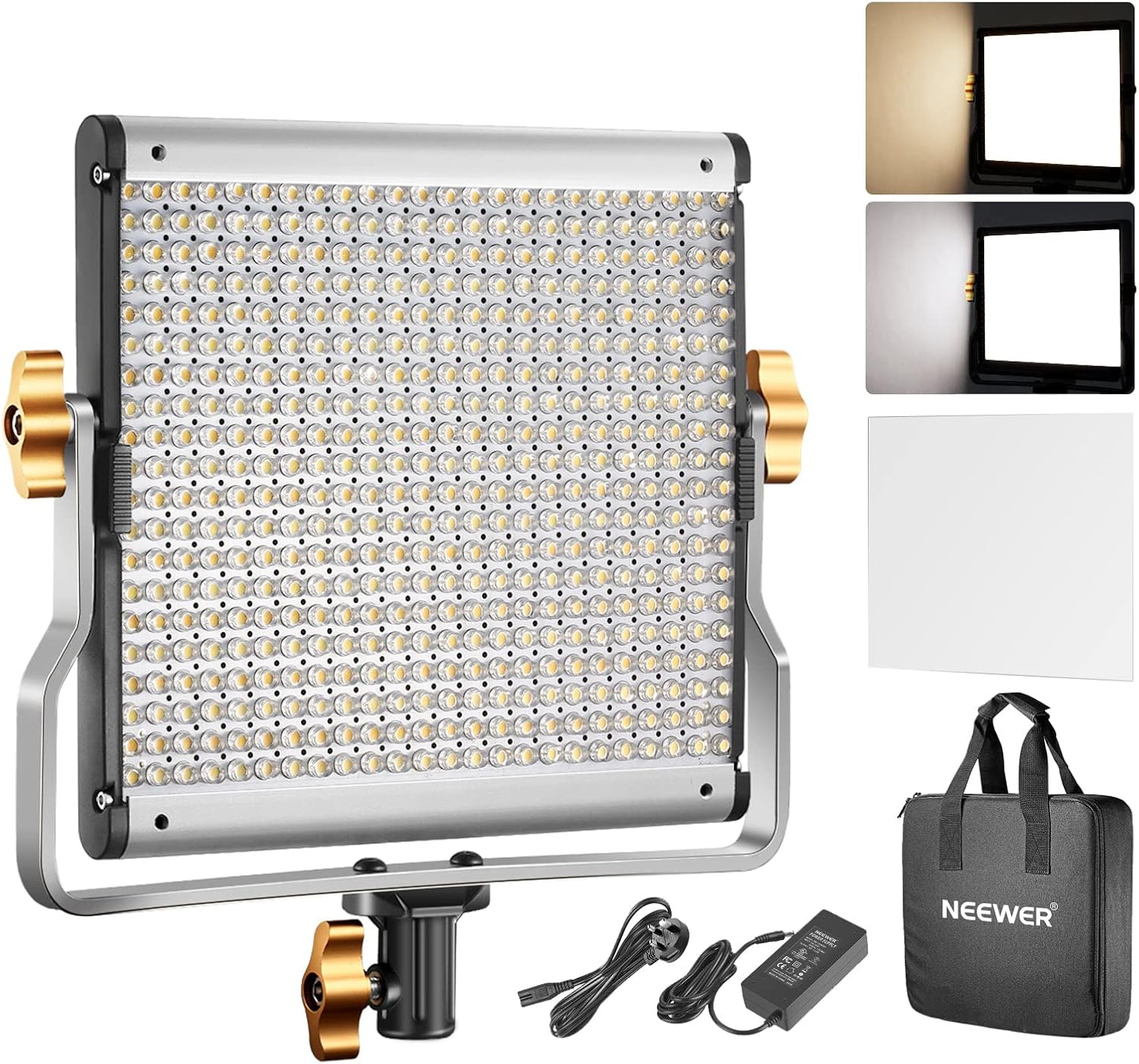 NEEWER Dimmable Bi-color LED with U Bracket Professional Video Light for Studio, YouTube Outdoor Video Photography Lighting Kit, Durable Metal Frame, 480 LED Beads, 3200-5600K, CRI 96+(UK Plug)