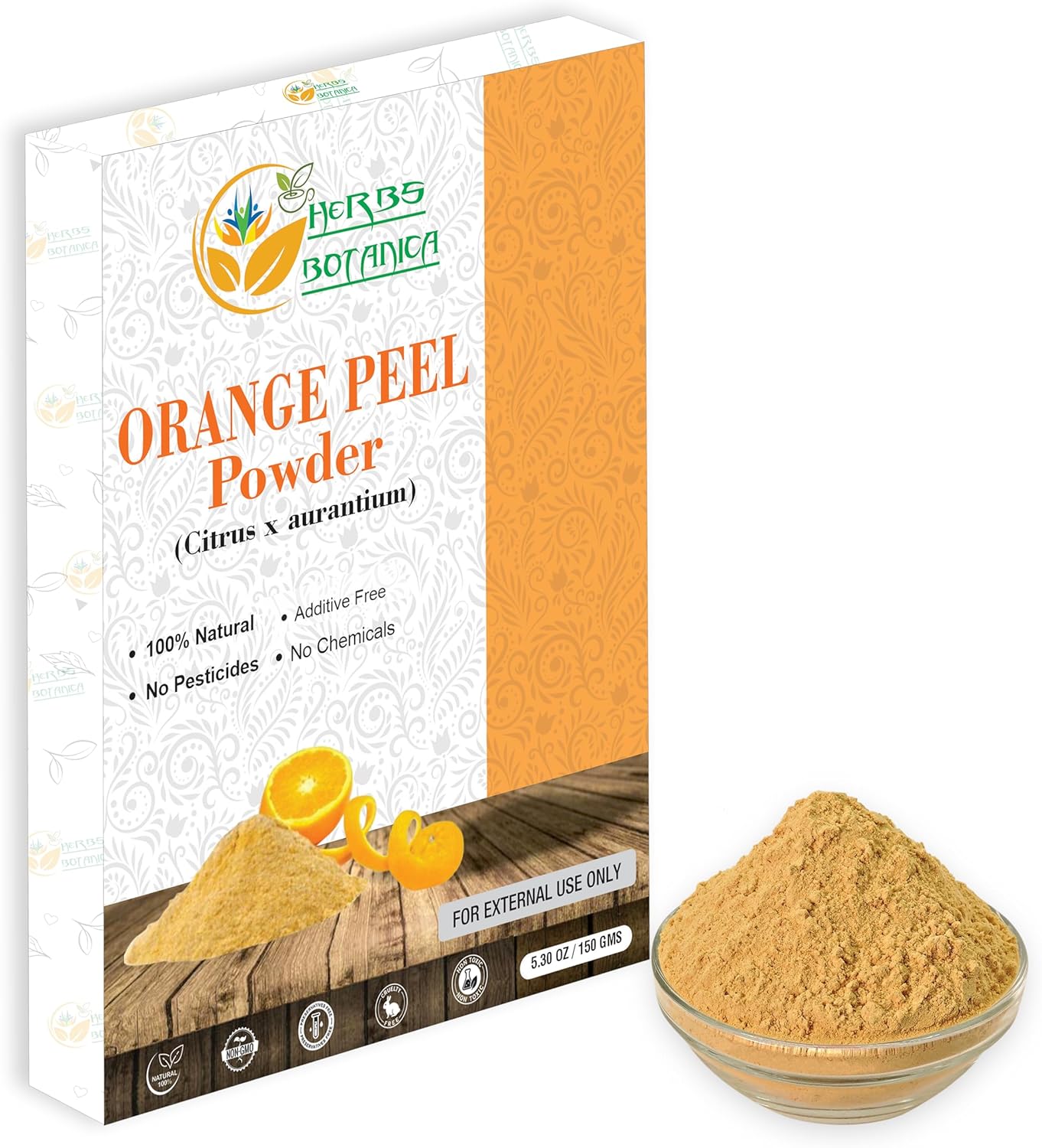 Herbs Botanica Orange Peel Powder Organic Face Mask Vitamin C Powder Face, Skin and Hair Care Exfoliating Face Scrub For Acne and Dark Vegan, No Added Chemicals, Facial Mask 5.3 oz