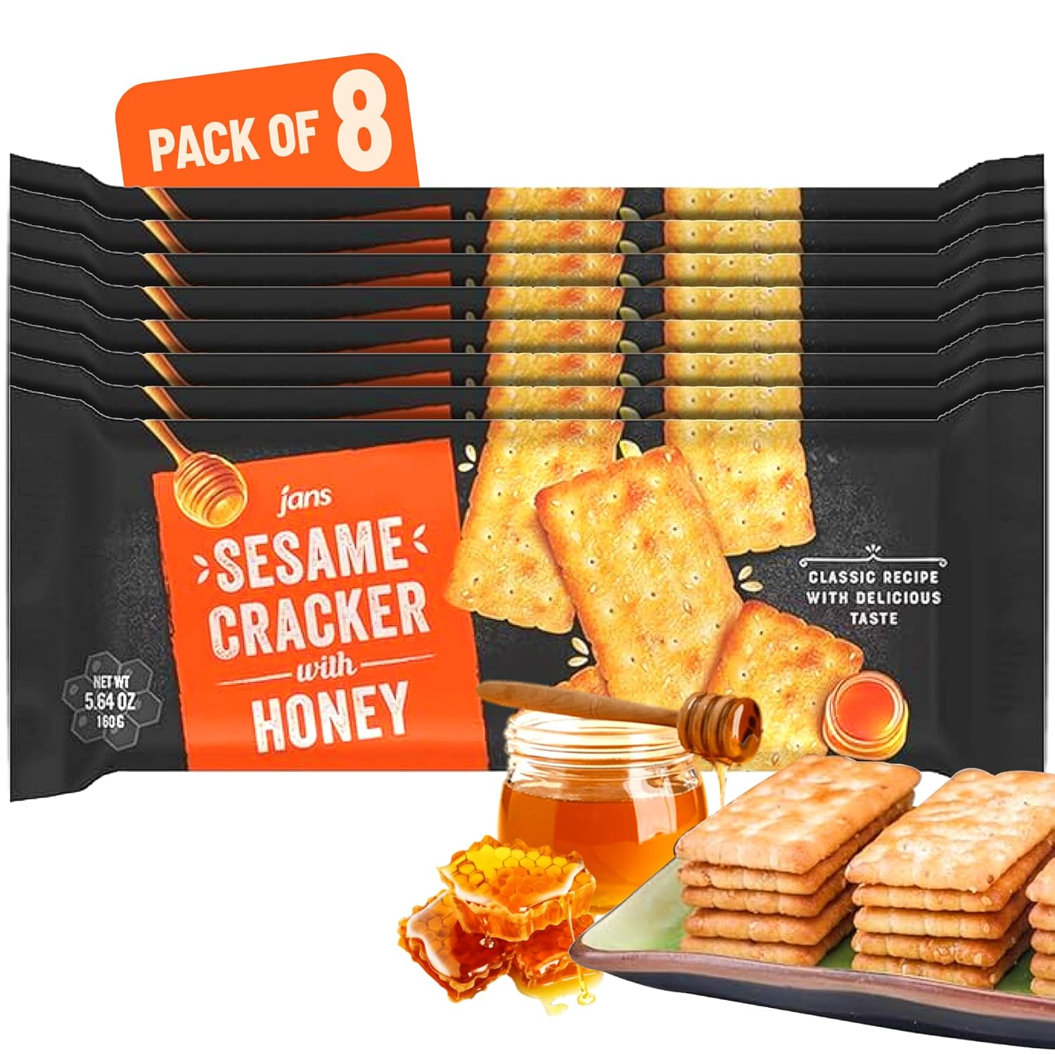 Jans Sesame Cracker with Honey 5.64 oz | Classic Recipe With Delicious Taste | Combination of Sesame Seeds and Honey | Made out of Wheat Flour | NO Cholesterol | NO Trans Fat (Pack of 8)