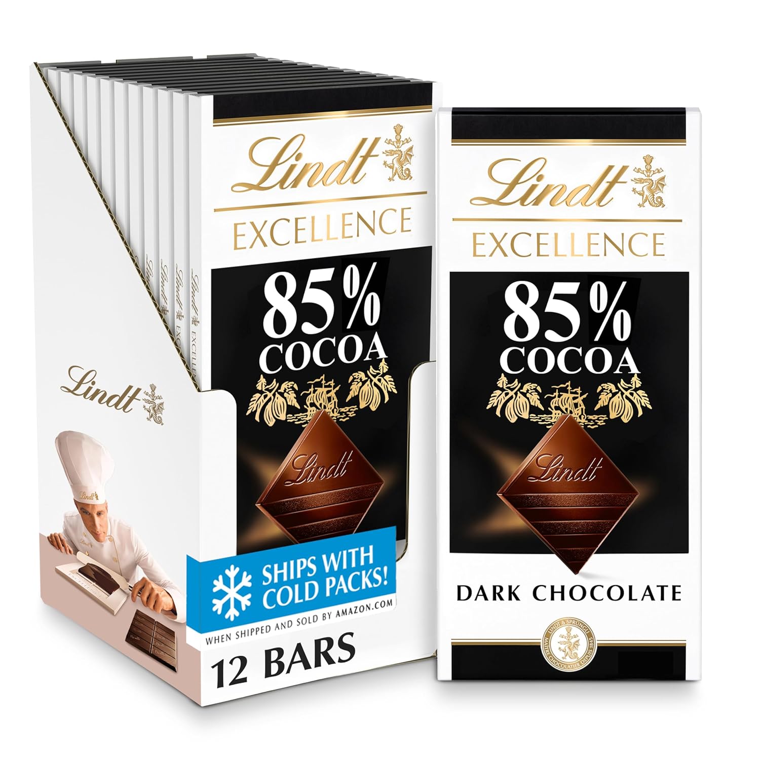 Lindt EXCELLENCE 85% Cocoa Dark Chocolate Bar, Dark Chocolate Candy, 3.5 oz. (12 Pack)