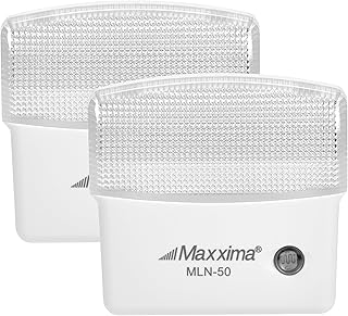 Maxxima LED Night Light with Dusk to Dawn Sensor - Featuring 25 Lumens, Plug in, Ideal for Bedrooms, Bathrooms, Basements, Hallways, and Senior Living, Cool Light - 2 Pack