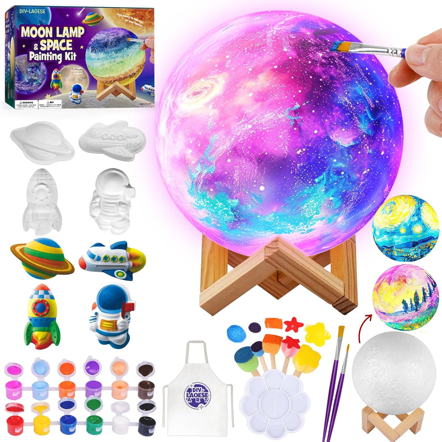 Paint Your Own Moon Lamp Kit, Cool Gifts DIY 3D Space Moon Night Light, Art Supplies Arts & Crafts Kit, Arts and Crafts for Kids Ages 8-12, Toys Girls Boy Birthday Easter Gift Ages 5 6 7 8 9 10 11 12+