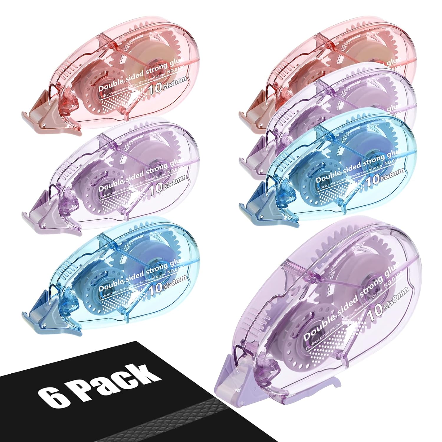 Fyguard 6 Pcs Scrapbooking Supplies, 8mm x 10m Glue Tape Glue Roller Double Sided Tape Dispenser Transparent Scrapbook Accessories for School Home DIY Crafting Gift Wrapping (Pink&Purple&Blue)