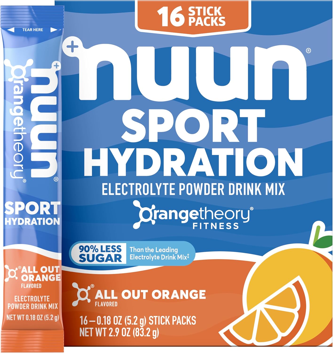 Nuun Sport Electrolyte Powder Packets with Magnesium, Calcium, Potassium, Chloride, and Sodium, Hydration Packets for On-The-Go, All Out Orange Flavor, Gluten Free & Vegan, 16 Single Servings