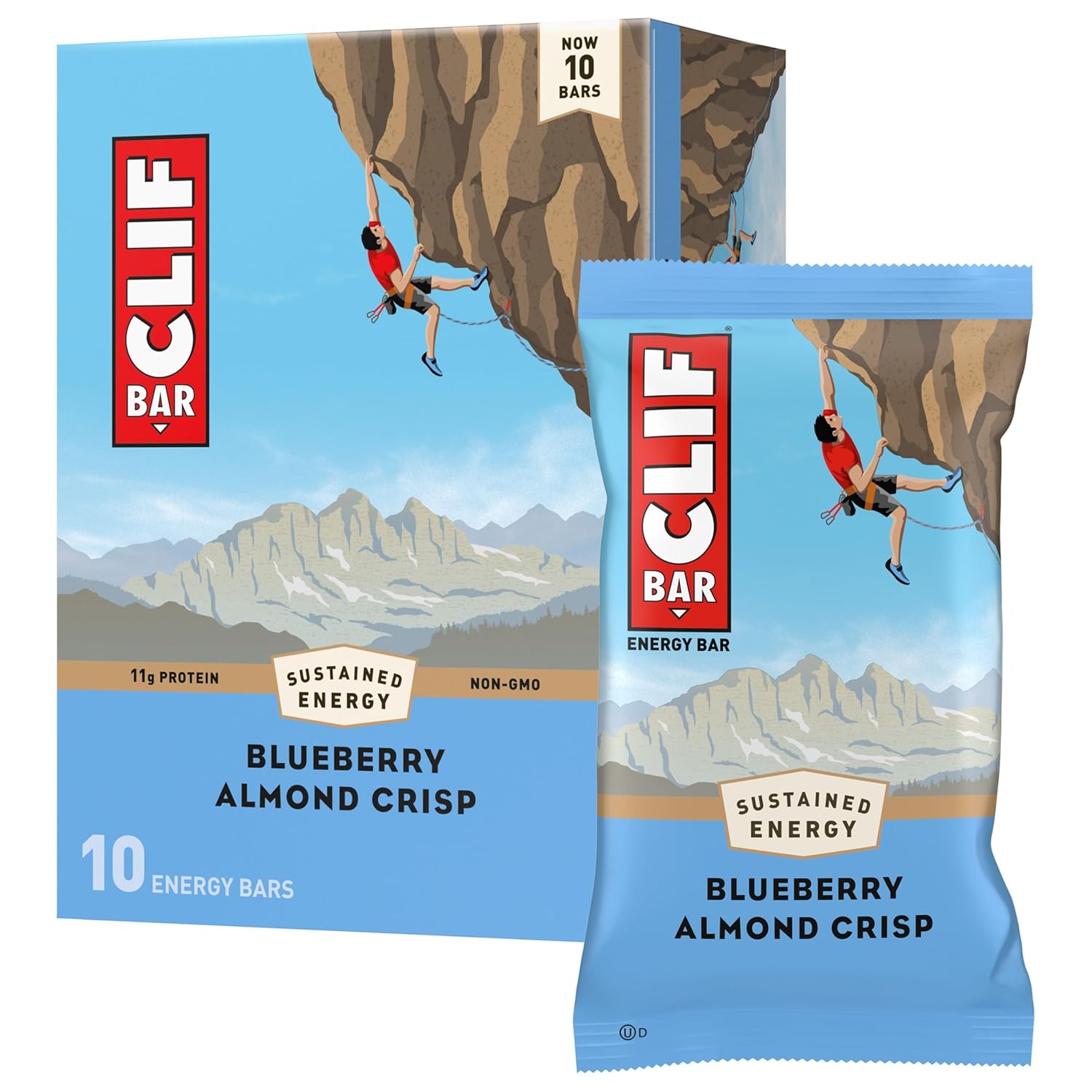 CLIF BAR - Blueberry Almond Crisp - Made with Organic Oats - Energy Bars - Non-GMO - Plant Based Protein Bars (10 Pack)