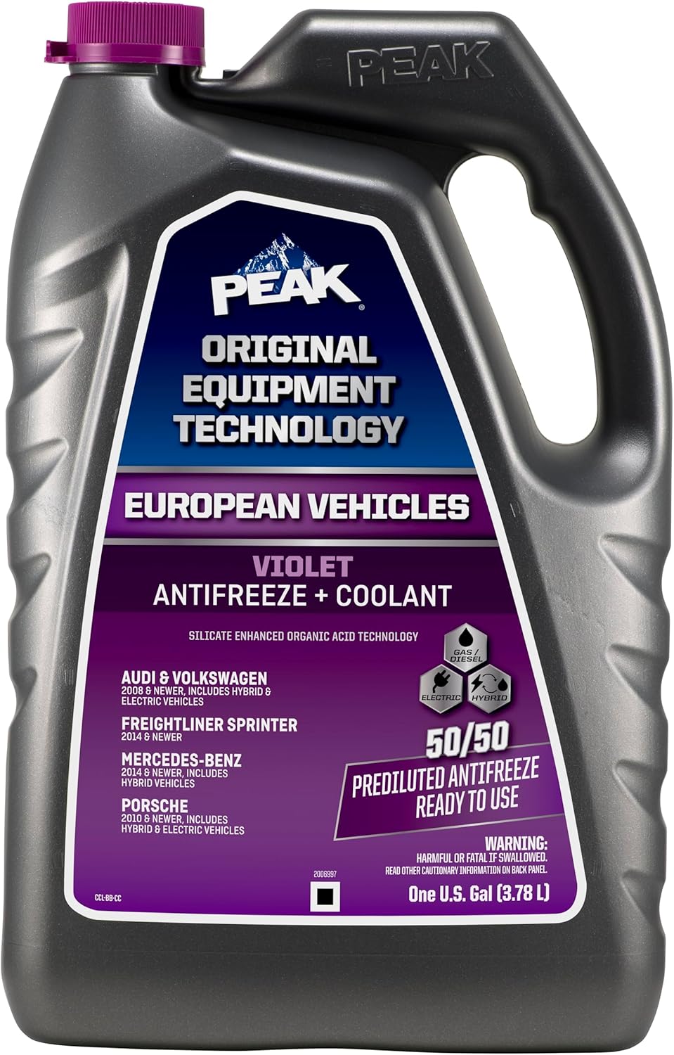 PEAK OET Extended Life Violet 50/50 Prediluted Antifreeze/Coolant for European Vehicles, 1 Gal.