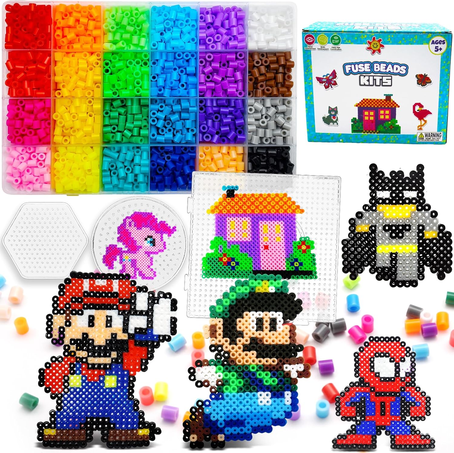 FUNZBO 5200 5mm Fuse Beads Kit - 24 Colors | 66 Patterns, Christmas Crafts Toys for Girls Ages 8-12, Arts and Crafts for Kids Ages 6-8, Christmas Gifts for Girls Boys Age 5 6 7 8 9 10 11 12 Year Old