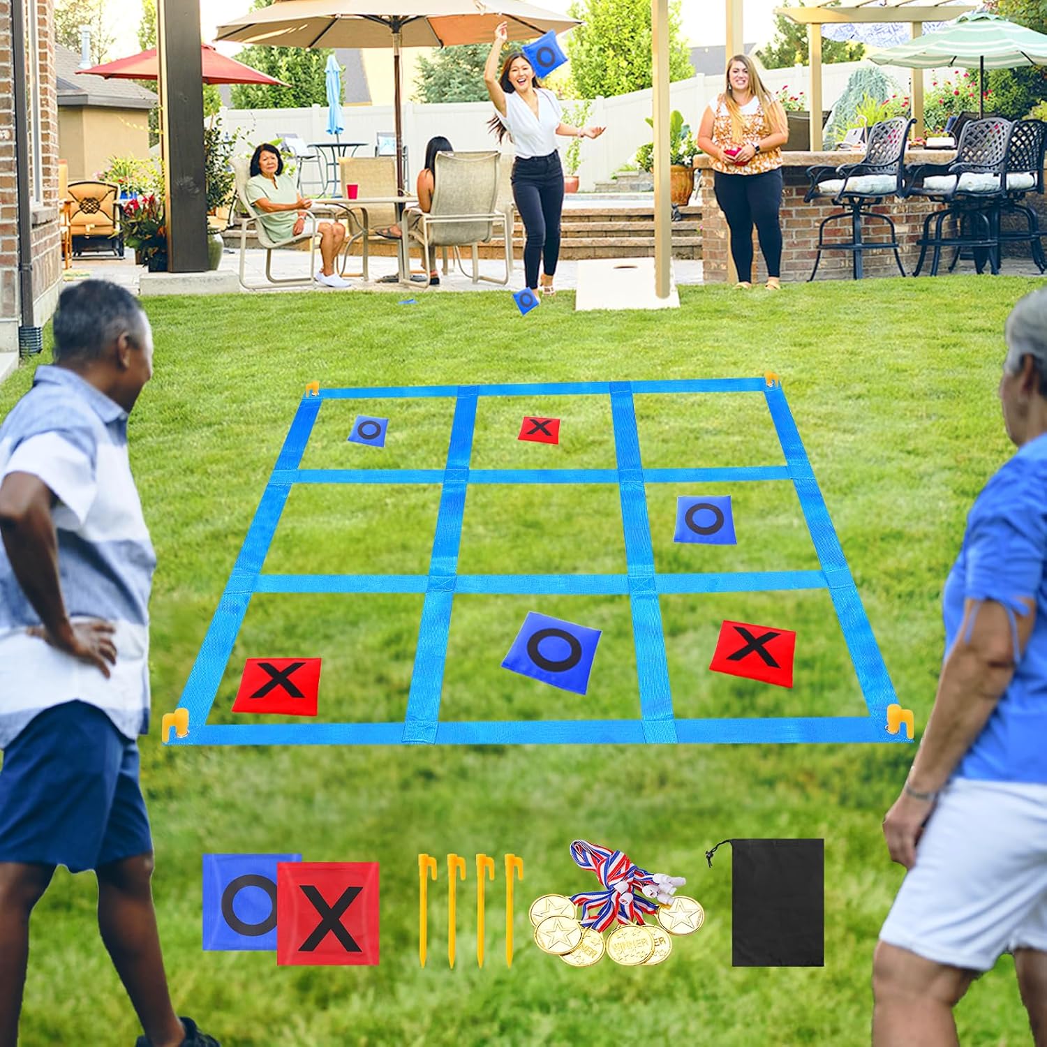 CWLAKON Sports Day Kit Outdoor Giant Tic Tac Toe Bean Bag Toss Games for Kids Adults Family, Large 4Ft Outside Lawn Yard Backyard Carnival Field Day Picnic Camping Birthday Party Family Reunion Game