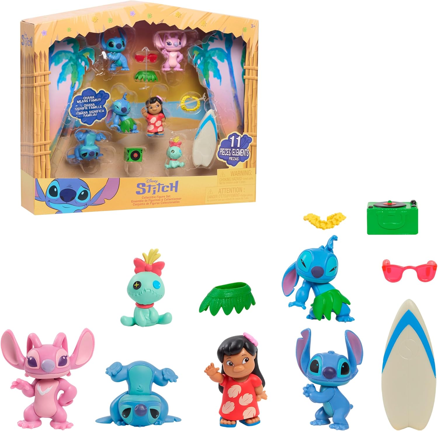 Just Play Disney Stitch Collectible Figure Set with Accessories, 11-Pieces, 2-inch Figurines, Includes Stitch, Lilo, Angel, & Scrump, Collectible Toys, Home Decoration, Kids Ages 3+