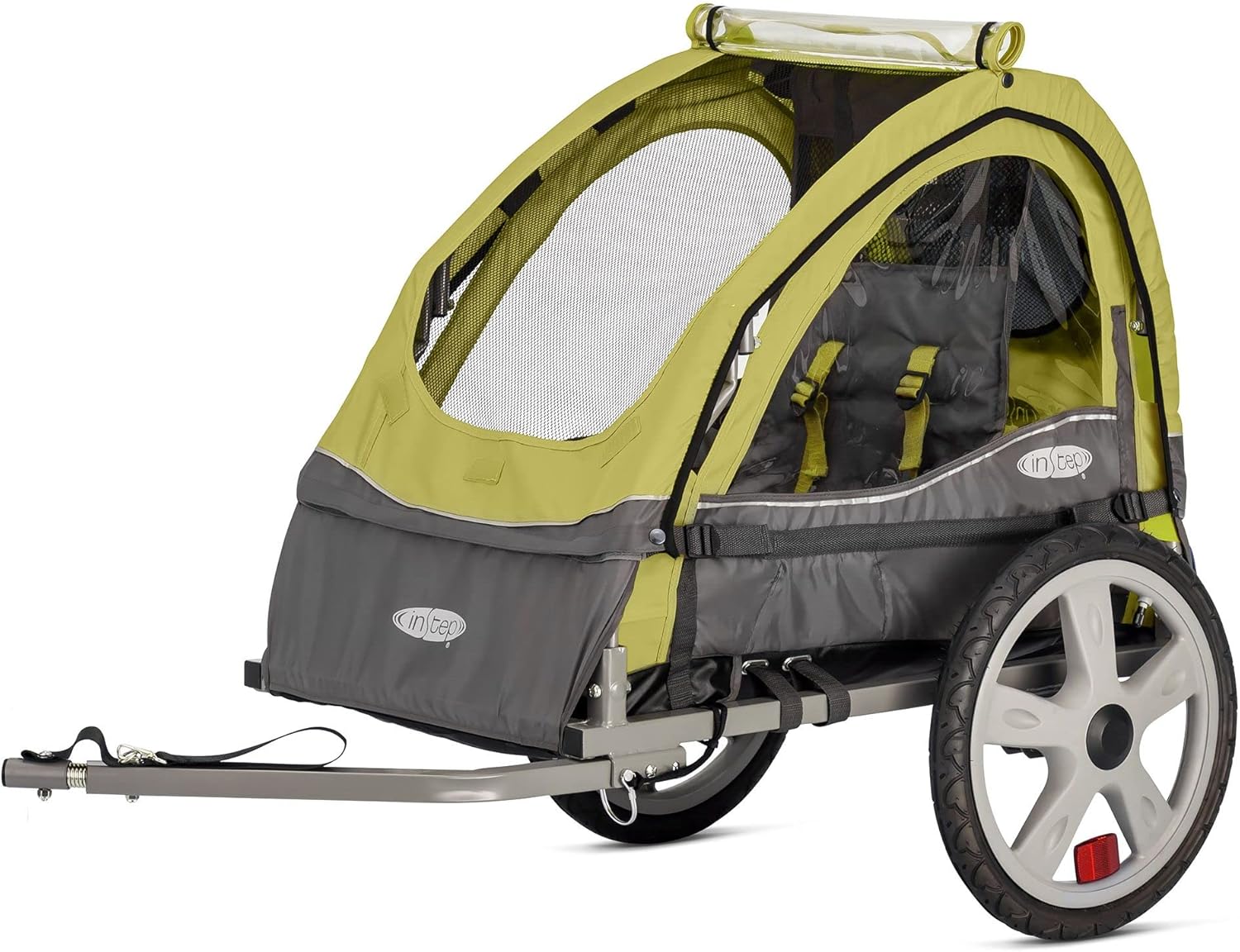 Sync and Take 2 Bike Trailer for Kids, Single and Double Seat Options, 5-Point Harness, Folding Frame, Quick Release Wheels, Easy Storage, With Bug Screen & Weather Shield, Bike Attachment