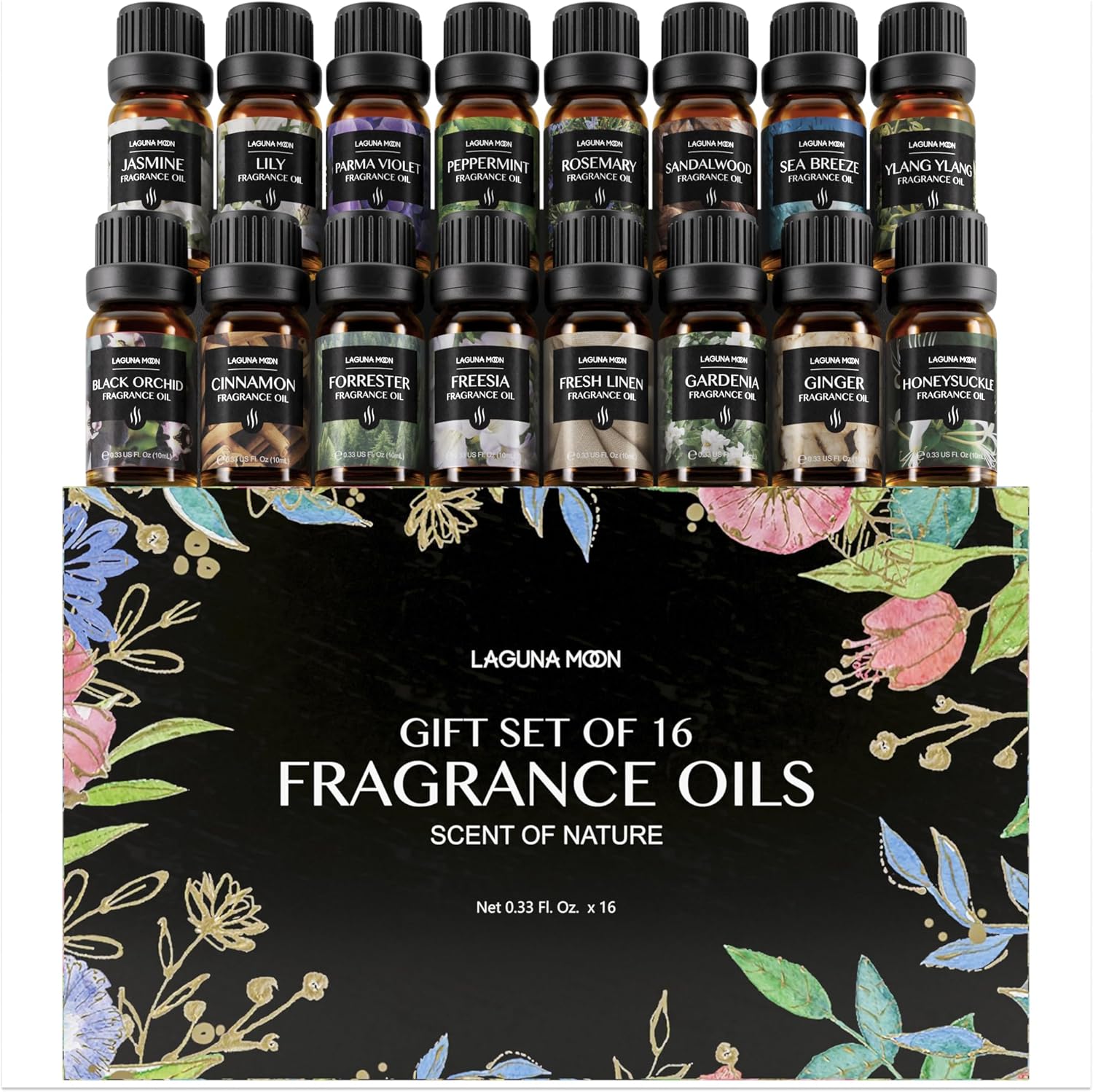 Fragrance Oil Collection - Premium 16pc Gift Set for Diffusers, DIY Candle Making Supplies, Soap Scents, Slime - Aromatherapy Essential Oil Set for Home, Office, Car & Yoga Room