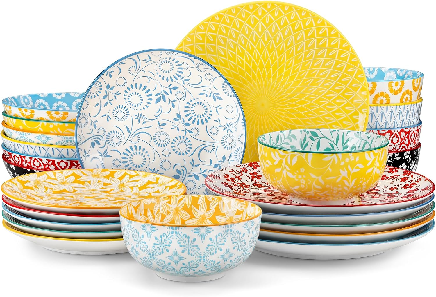 vancasso Selene 24 Pieces Colorful Ceramics Plates and Bowls Set for 6