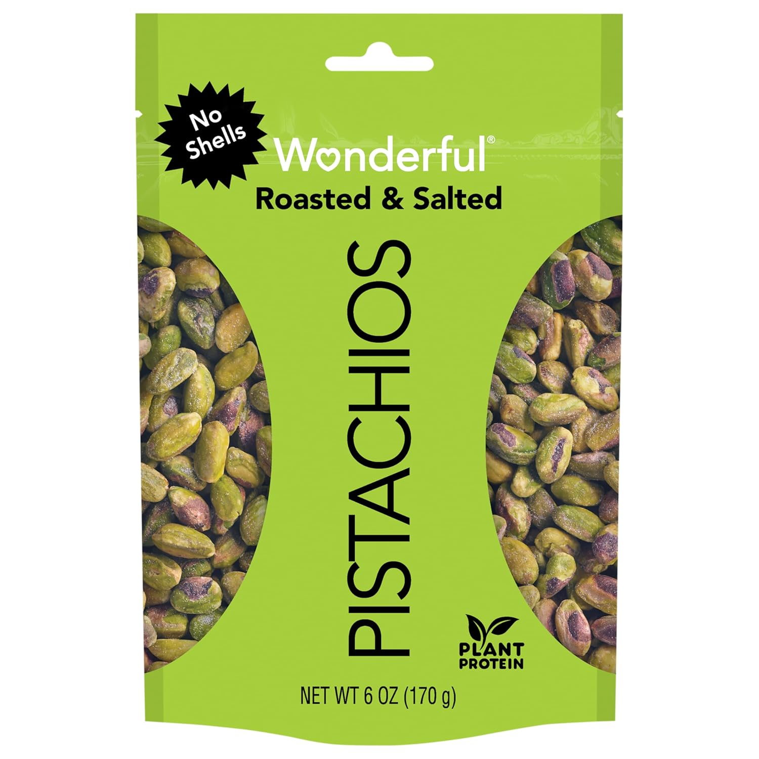 Wonderful Pistachios No Shells, Roasted & Salted Nuts, 6 Ounce Resealable Bag, Protein Snacks, Gluten Free, Healthy Snacks for Adults