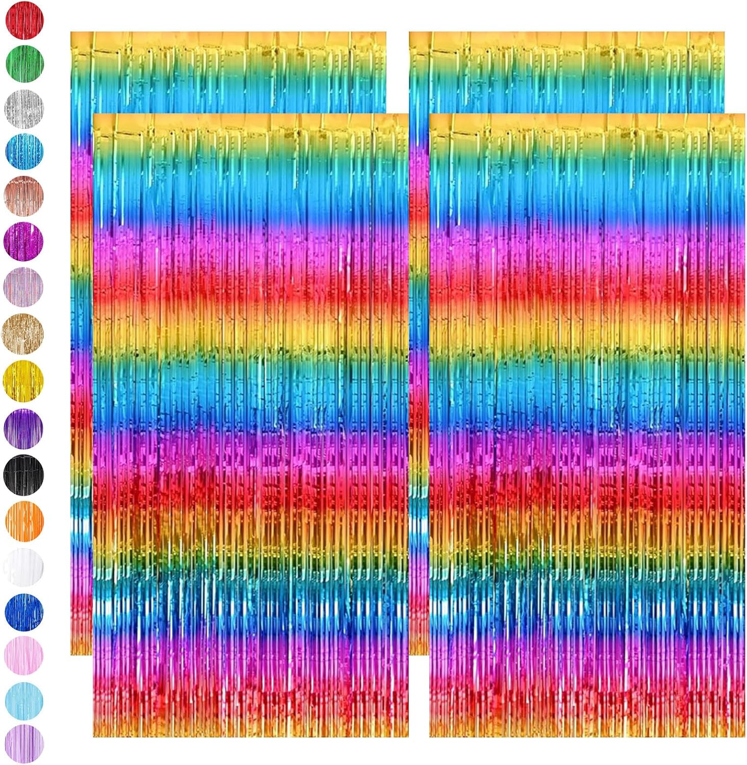4pcs 3.2ft x 6.5ft Foil Curtain Decor,Rainbow Tinsel Curtain Party Backdrop,Rainbow Foil Fringe Streamers Metallic Tinsel Door Hanging Foil Flow Silk Streamers for Birthday Wedding Holiday Party