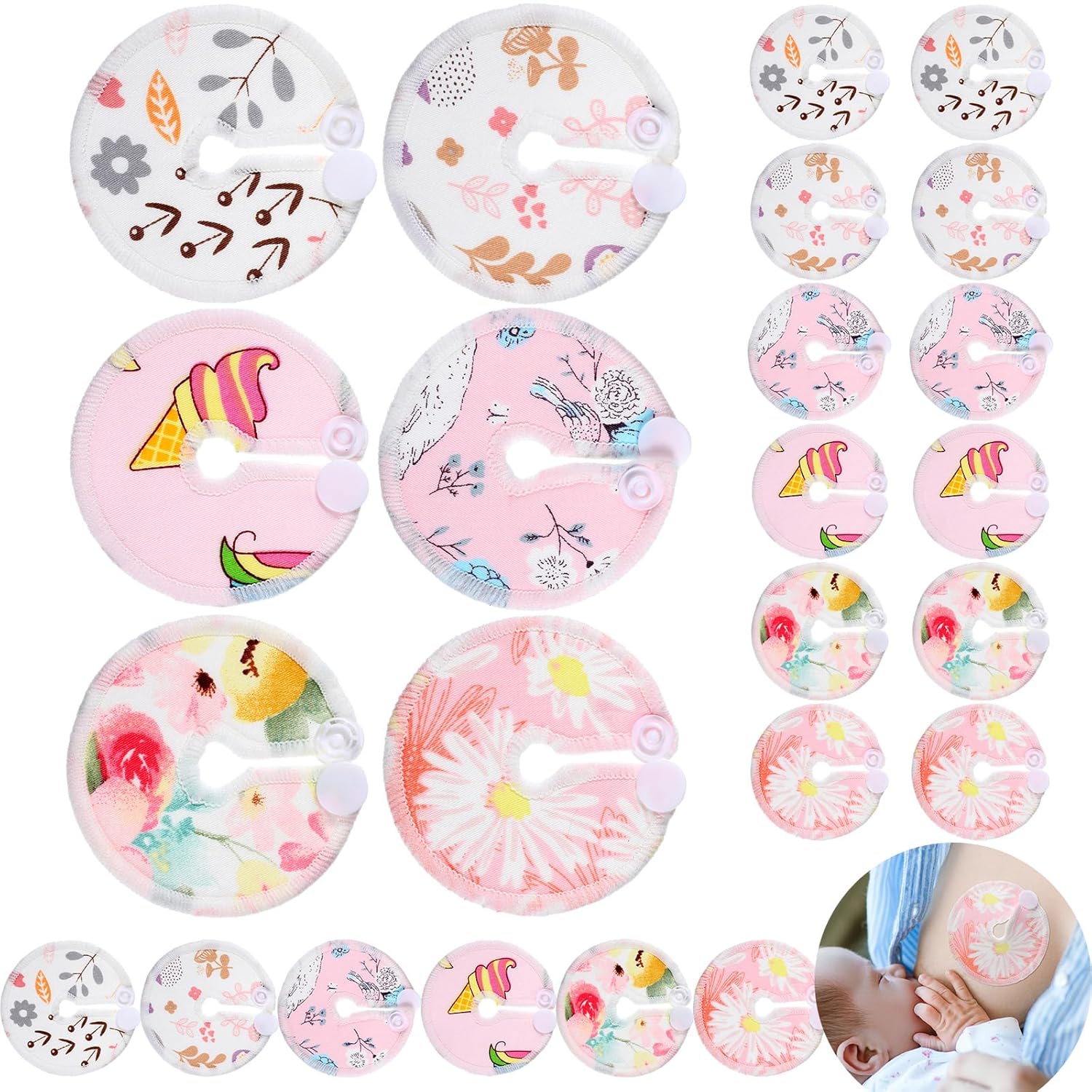 Yungyan 24 Pieces G Tube Covers Reusable Feeding Button Pads Soft G J Tube Button Covers Washable Nursing Breast Pads for Kid Baby Breastfeeding Care Supplies(Floral)