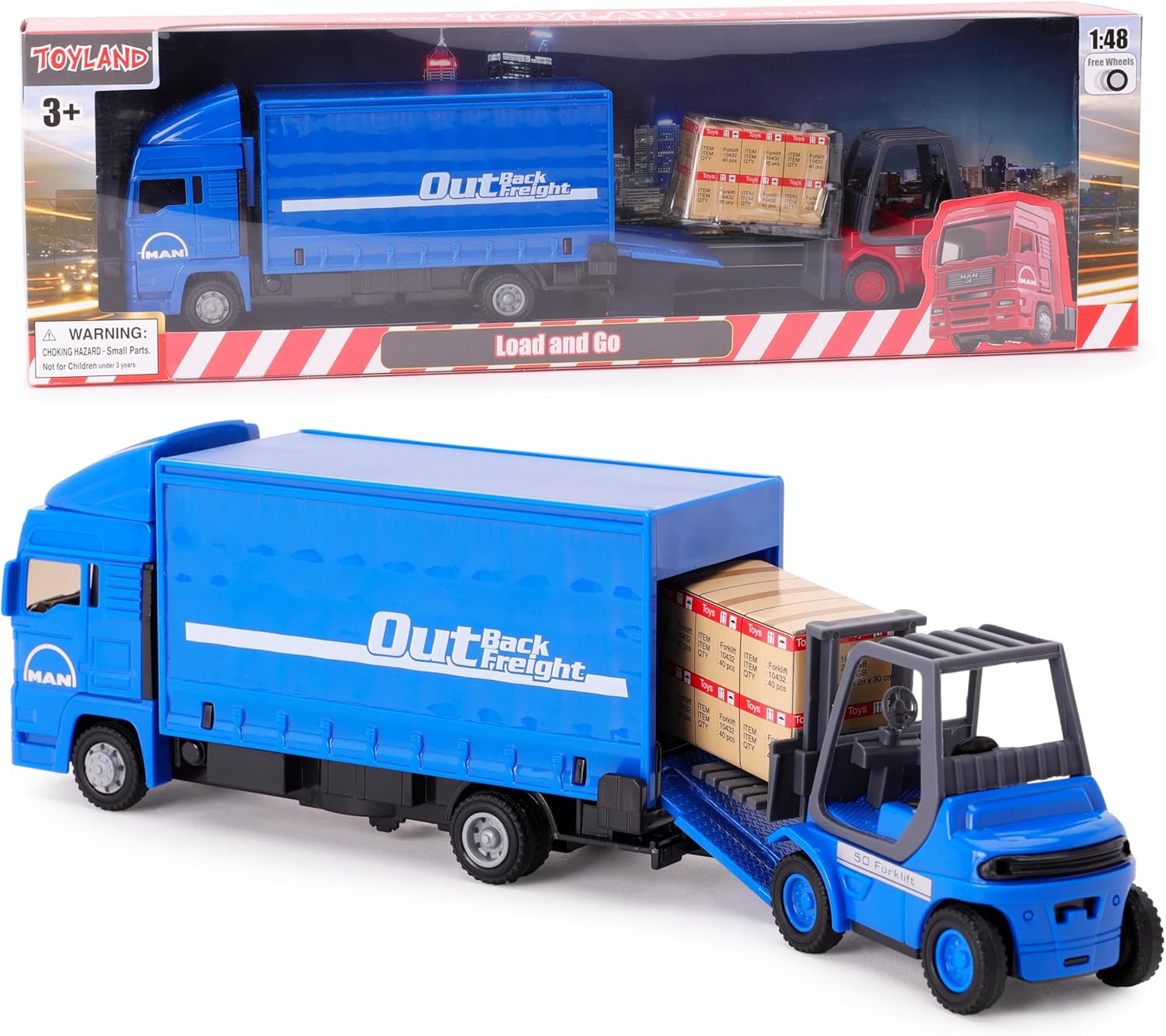 Toyland®- 15cm(6") Blue MAN Freight Truck And Forklift - Transport Goods -Load And Go - 1:48 Scale - Kids Toy