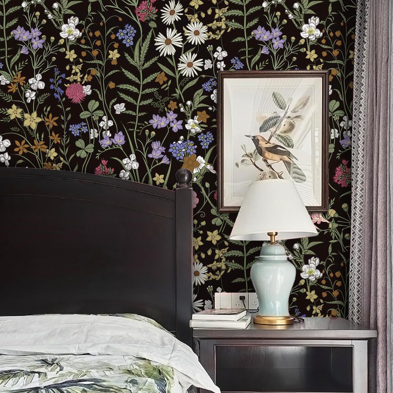 Elffloor Peel and Stick Wallpaper 17.7inchx118inch Floral Contact Paper Self-Adhesive Removable Wallpaper for Bedroom Decorative