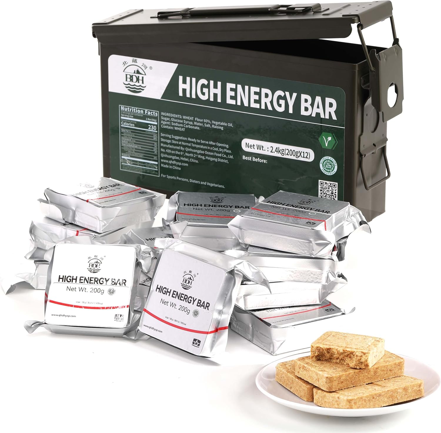 Emergency Food Ration Bars - Waterproof Metal Storage Box Packing, Metal Ammo Can, Long Shelf Life Emergency Food Supplies, 9 Days Food Rations Supply for Outdoor Camping Hiking Snowstorm,12 Count