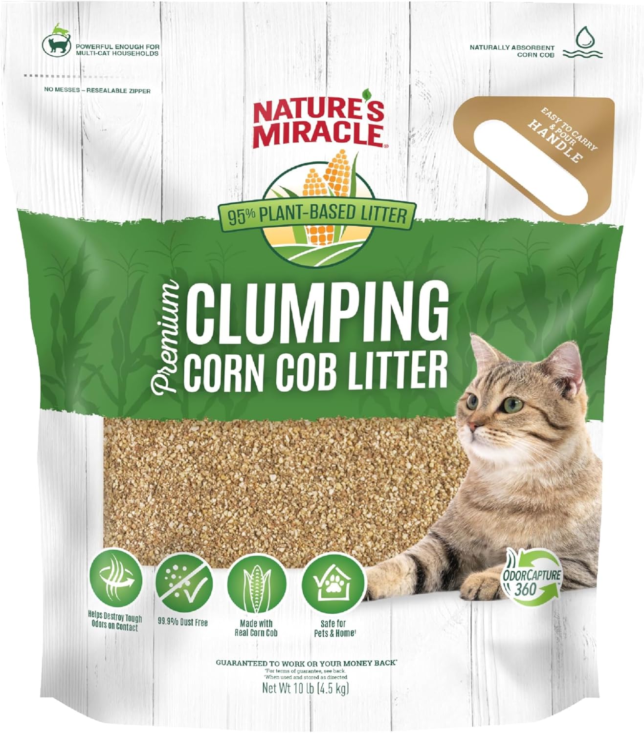 Nature’s Miracle Premium Clumping Corn Cob Litter, 10 Pounds, Made With Real Corn Cob For Fast-Clumping Litter For Multi-Cat Households