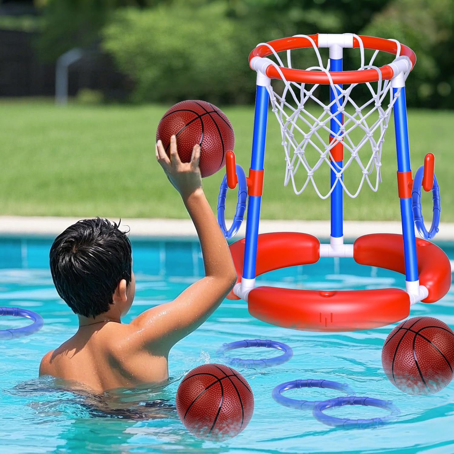AuroTops - Basketball ring for pool, floating ring launch game, pool toys for kids, birthday gifts for kids, family pool party, ring