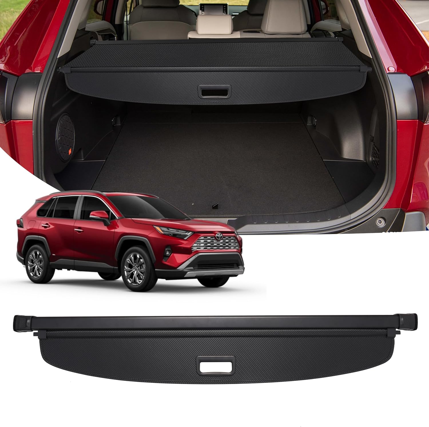 Powerty Cargo Cover for Toyota RAV4 2019-2025 2026, Retractable Trunk Cover Privacy Cover Truck Replacement for 2019-2026 Toyota RAV4 Accessories (Carbon Fiber Texture)