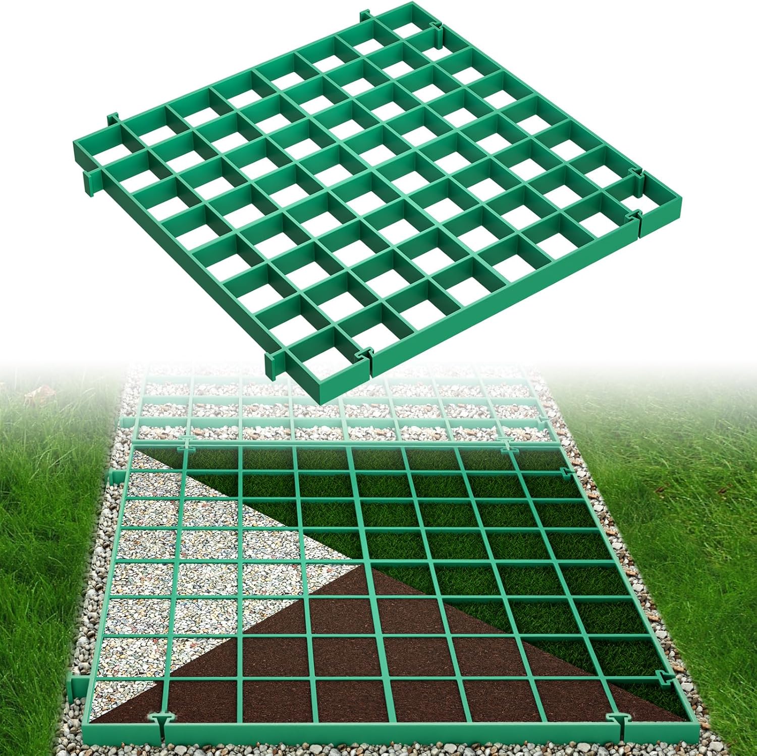 12 Pcs 16 x 16 Inch Permeable Pavers Gravel Grid Rv Parking Pad for Outside Walkway Driveway Patio Lawn Grass Shed Base Outdoor DIY 21.2 ft²