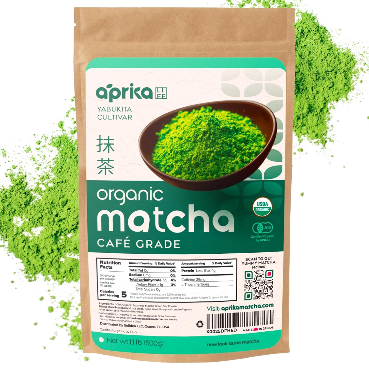 Matcha Powder from Japan, Organic Green Tea, No Sugar Added Tea Powder for Matcha Latte, Japanese Green Tea - Barista Grade Te Macha Organic - 1.1 lb/ 500g - by AprikaLife