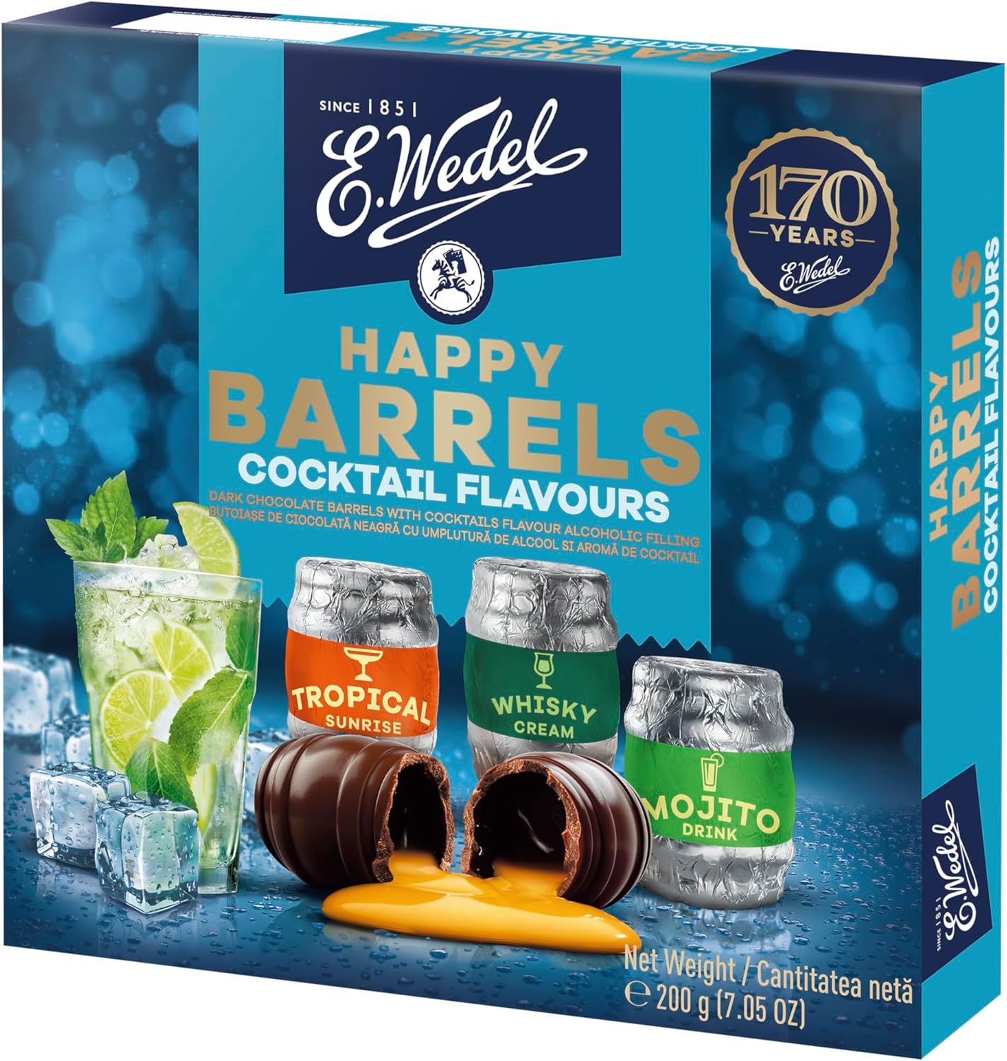 E.Wedel Chocolate Box | Happy Barrels Liqueur Chocolates Gift Box | Pack of 1 x 200g, Cocktail Flavour Chocolate box, Luxury Chocolates Gift Box