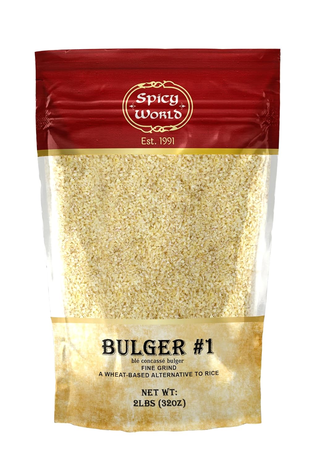 Bulgur Cracked Wheat Fine #1, 2 LB Bag (32oz) | USA Grown Bulgar Wheat for Tabouleh | 100% Natural & Pure | Great for Vegan Recipes by Spicy World