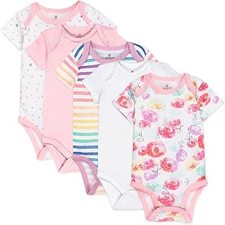 HonestBaby baby-girls 5-pack Short Sleeve Bodysuits One-piece 100% Organic Cotton for Infant and Baby Girls (Legacy)