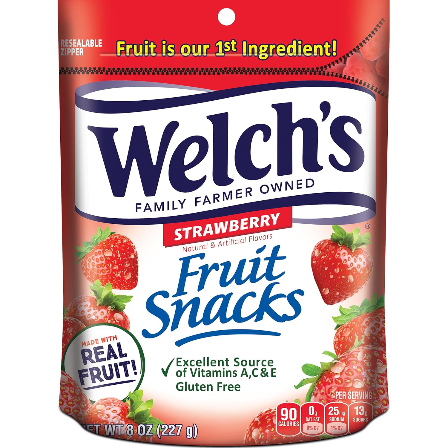 Welch's Fruit Snacks, Strawberry, Perfect for Sharing, Bulk Bag, 8 oz (Pack of 1)